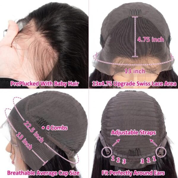 Glueless Wig with Adjustable Straps, Elastic Band, and Secure Combs for Comfort Fit