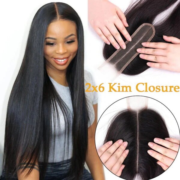 Jet Black Straight Human Hair Wig with 2x6 Swiss Transparent Lace Closure | Upermall Kim K Series | 10-18 Inch Glossy Natural Hairline