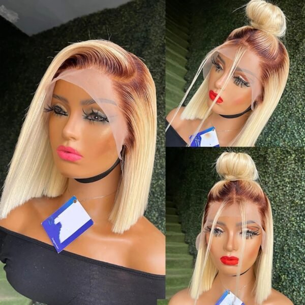 A 13x4 lace frontal straight bob wig crafted from 100% human hair in the 613# shade by ZERUI, providing a sleek, natural look perfect for those who love Brazilian hair styles