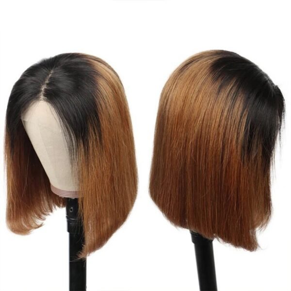 1b/4 Jet Black with Caramel Balayage Bob Wig | Middle Part 10-inch Human Hair Lace Wig