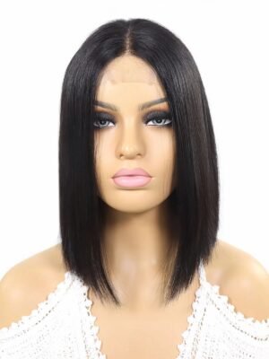 10 inch Straight Bob Human Hair Wig in Jet Black - Middle Part with 2x6 Kim Closure