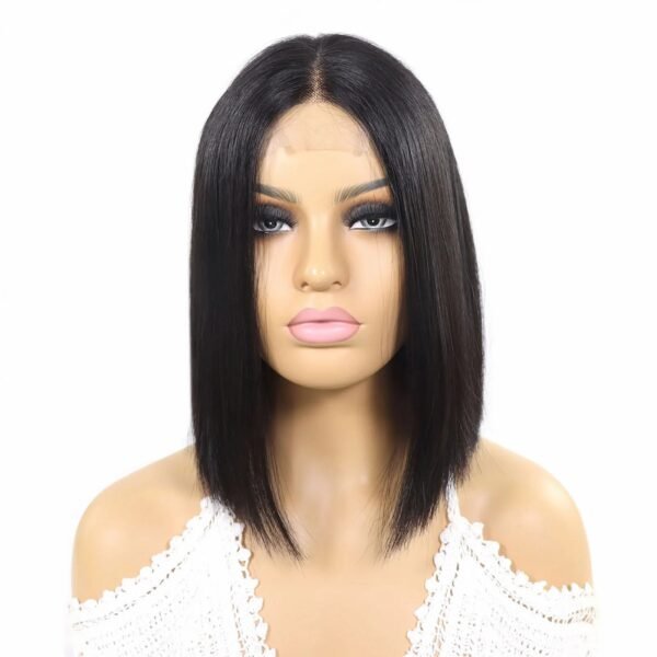 10 inch Straight Bob Human Hair Wig in Jet Black - Middle Part with 2x6 Kim Closure