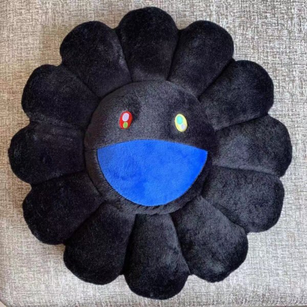 Takashi Murakami Flower Cushion in Black - 40cm & 60cm Monochrome Sunflower Cushion | Sleek Contemporary Living Room Essential