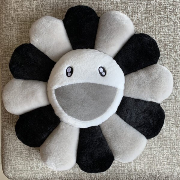 Takashi Murakami Flower Cushion in Gray - 40cm & 60cm Soft Sunflower Decor | Urban Minimalist Design for Homes & Offices