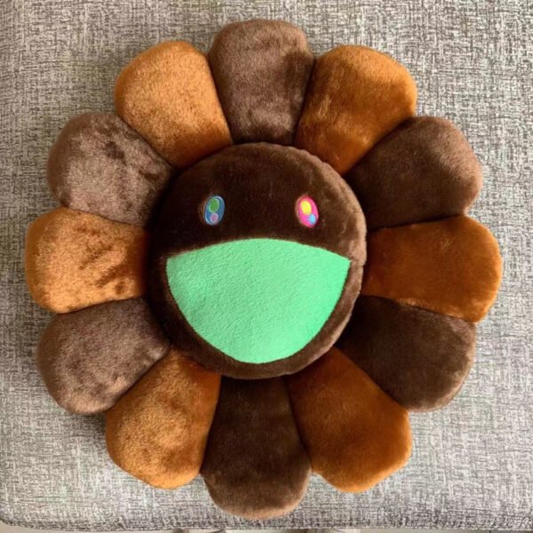 Takashi Murakami Flower Cushion in Brown - 40cm & 60cm Neutral Plush Pillow | Rustic-Chic Sofa & Bedroom Accent