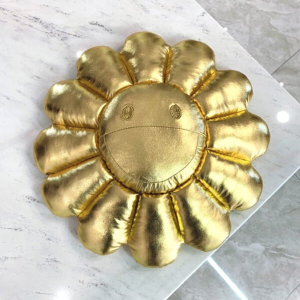Takashi Murakami Flower Cushion in Gold - 40cm & 60cm Gilded Floral Pillow | Opulent Luxury Living Room & Bedroom Upgrade