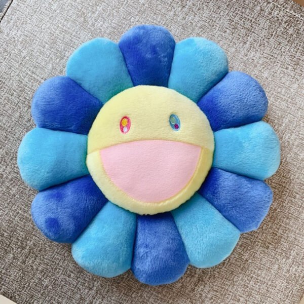 Takashi Murakami Flower Cushion in New Blue - 40cm & 60cm Ocean-Toned Plush Cushion | Coastal & Tranquil Nursery Decor