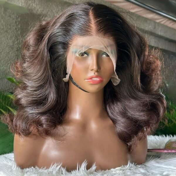 Styling versatility of 13×4 frontal wig (color 1B/4), demonstrating ponytail-friendly design and realistic scalp mimicry