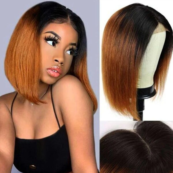 Woman Styling 8-Inch Straight Bob Wig with Middle Parting