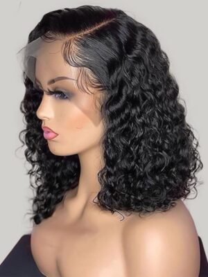 Indian Water Wave Human Hair Wig 13x4 Lace Frontal Bob with Natural Texture