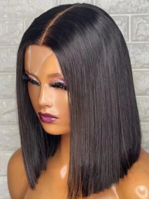 Human Hair Closure Wig - 2x6 Hand-Tied Kim Bob Straight Wig Front View