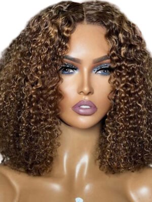 Curly Bob Human Hair Wigs 13×4 Lace Front Highlight Piano 4/27 Natural Curls – 10-16 Inch Real Human Hair