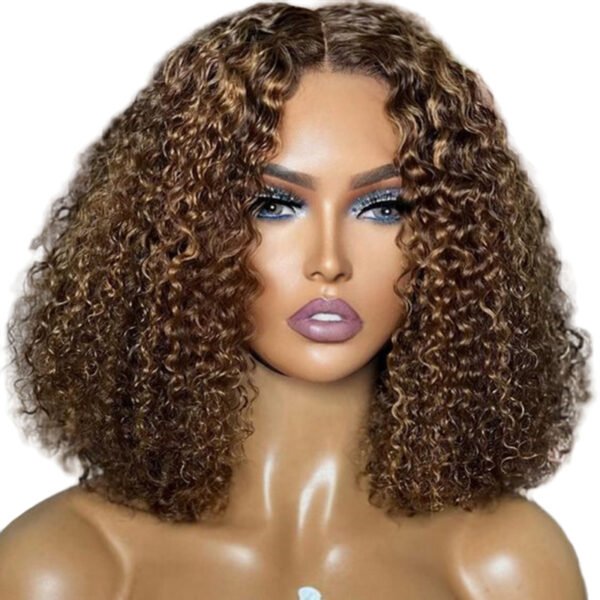 Curly Bob Human Hair Wigs 13×4 Lace Front Highlight Piano 4/27 Natural Curls – 10-16 Inch Real Human Hair