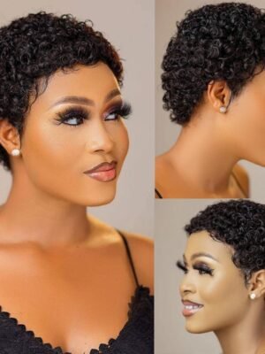 Brazilian Human Hair Wig - Short Curly Black Wig with Natural Volume