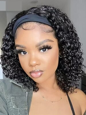 Glueless Brazilian Remy Human Hair Headband Wig in 8-14 Inch Curly Style with Adjustable Band