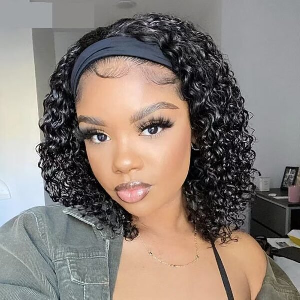 Glueless Brazilian Remy Human Hair Headband Wig in 8-14 Inch Curly Style with Adjustable Band