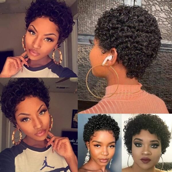 Styling Short Curly Brazilian Human Hair Wig in Natural Black