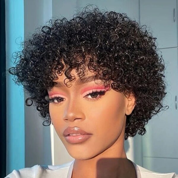 Natural kinky curly texture of 8-inch human hair wig – tangle-resistant and durable