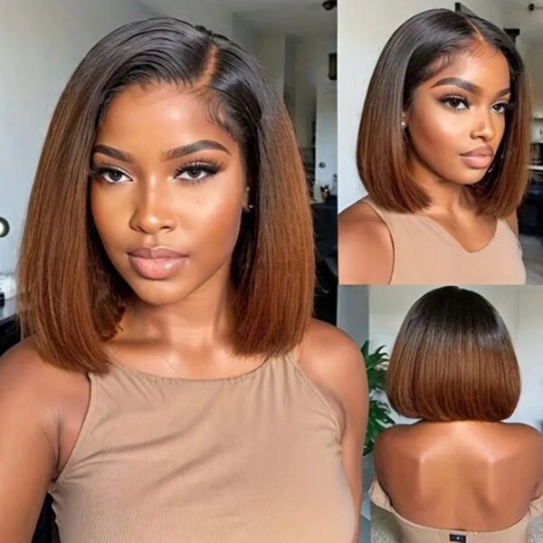 1B/30 Brown Straight Bob Human Hair Wig with 13x4 Lace Front on Mannequin Head