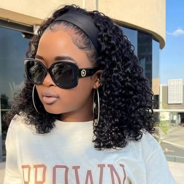 200% Density Brazilian Remy Human Hair Curls on Glueless Headband Wig (8-14 Inch Length)