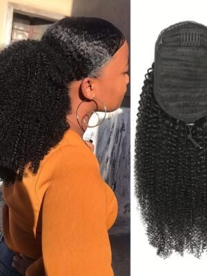 Hand-Tied Human Hair Afro Kinky Curly Ponytail Extensions – Natural Curls & Adjustable Elastic Band