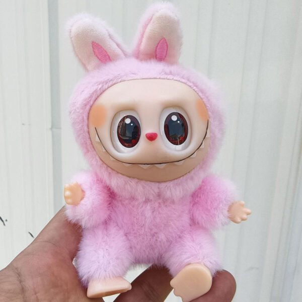 Pink 15cm Labubu Plush Vinyl Figure with Holographic Authentication Tag - Cute Kawaii Monster Doll for Bag Decoration
