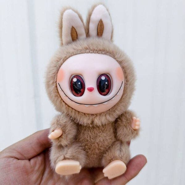 Light Coffee Labubu Generation II Hybrid Plush Toy - 15cm Backpack Charm with PP Cotton Filling and Embroidery Details