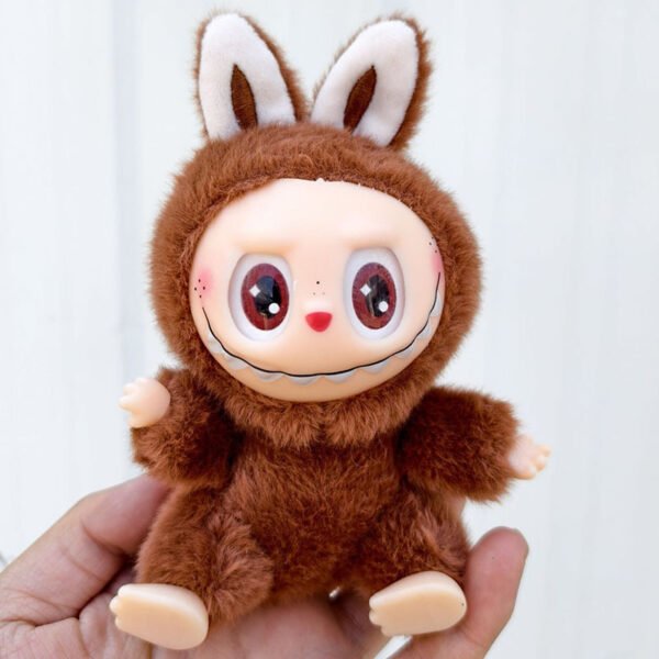 Dark Brown Labubu Plush Vinyl Figure Front View - 15cm Cute Monster Keychain Toy with Pointy Ears
