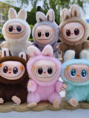 Dark Brown Labubu Plush Vinyl Figure Front View - 15cm Cute Monster Keychain Toy with Pointy Ears