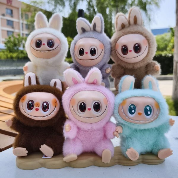 Dark Brown Labubu Plush Vinyl Figure Front View - 15cm Cute Monster Keychain Toy with Pointy Ears